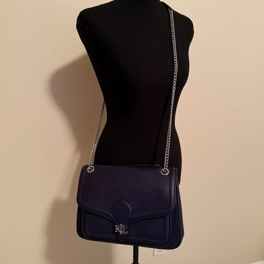 Lauren Ralph Lauren Pebbled Medium Bradley Bag in Navy Blue - Picture 4 of 12
